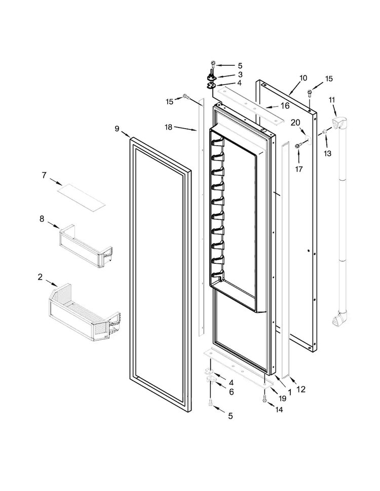 Refrigerator Door Parts Diagram and Parts List for JS48PPDUDE00  Jenn-Air Refrigerator