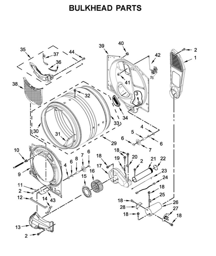 Bulkhead Parts Diagram and Parts List for MGD8630HW2  Maytag Dryer