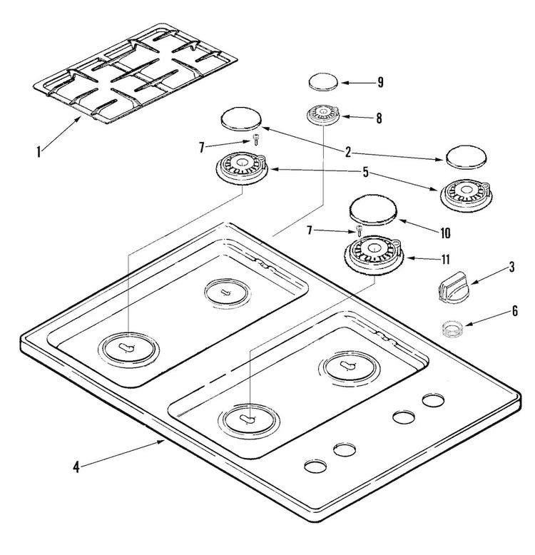 Top Assembly Diagram and Parts List for JGC1430ADS  Jenn-Air Cooktop