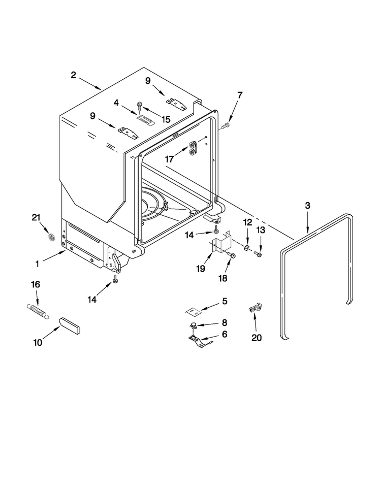 Tub And Frame Parts Diagram and Parts List for MDBH969AWB4  Maytag Dishwasher