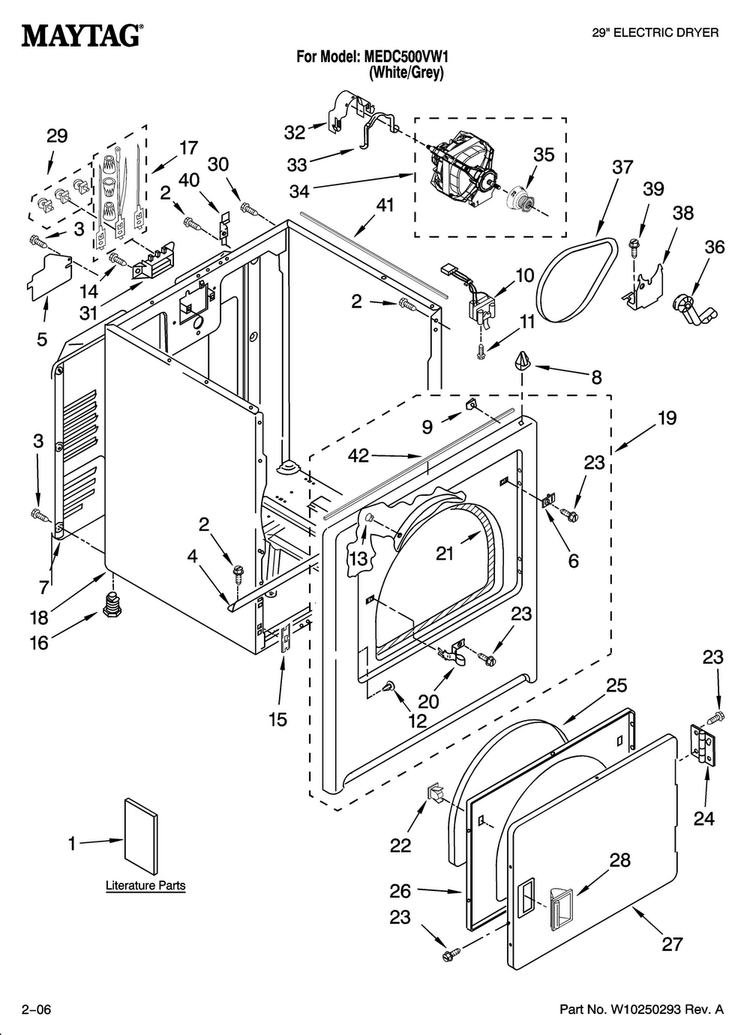 Cabinet Parts Diagram and Parts List for MEDC500VW1  Maytag Dryer
