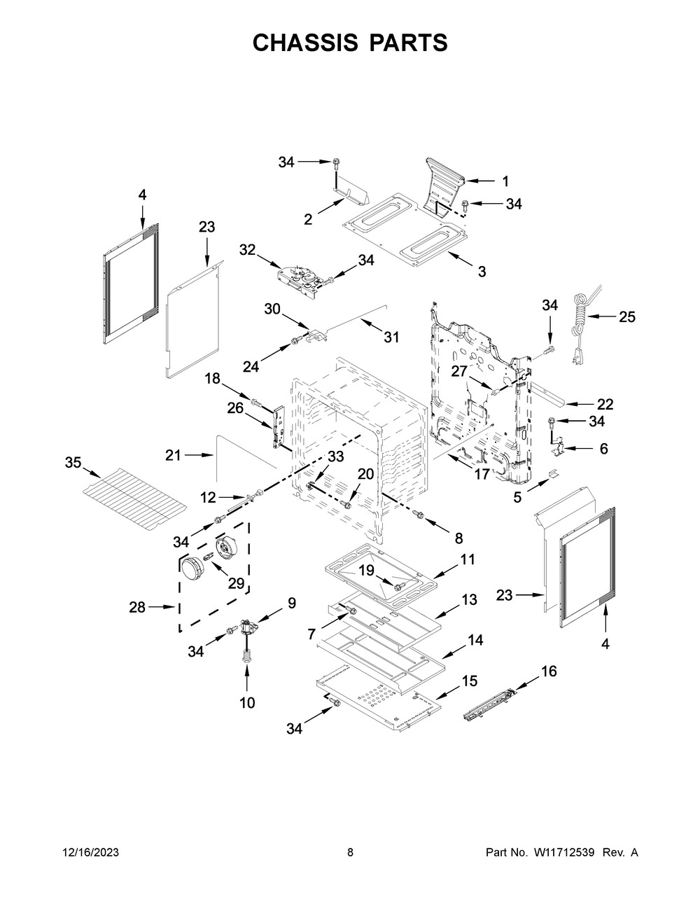 Chassis Parts Diagram and Parts List for MGR6600FB7  Maytag Range