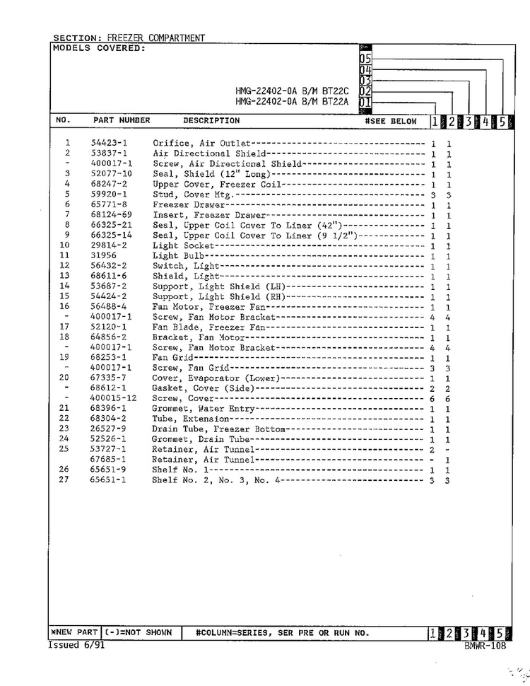 Freezer Compartment Page 2 Diagram and Parts List for 22402-0B  Admiral Refrigerator