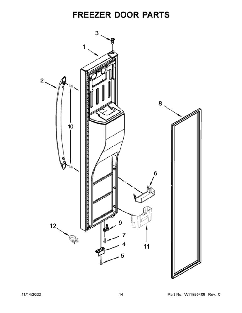 Freezer Door Parts 2 Diagram and Parts List for MSS25C4MGB06  Maytag Refrigerator
