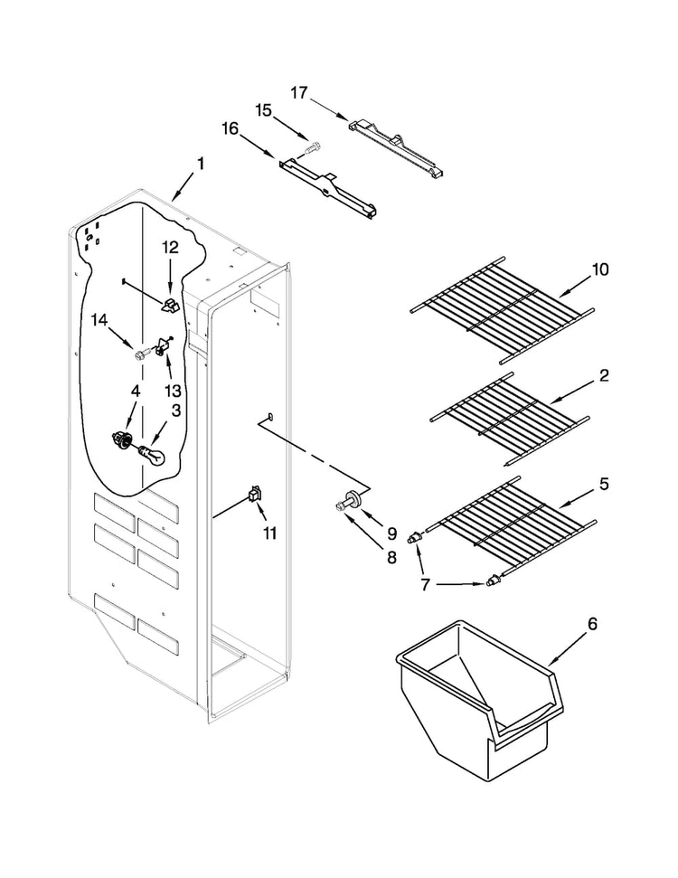 Freezer Liner Parts Diagram and Parts List for ASD2275BRW00  Amana Refrigerator