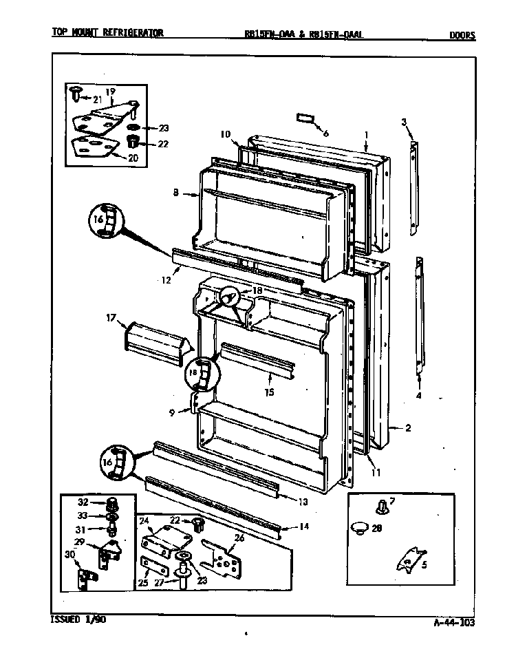 Doors Diagram and Parts List for RB15FA-0AA 8C48A Magic Chef Refrigerator