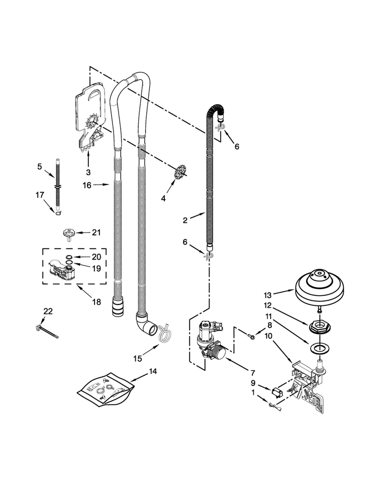 Fill, Drain And Overfill Parts Diagram and Parts List for JDB9800CWP2  Jenn-Air Dishwasher