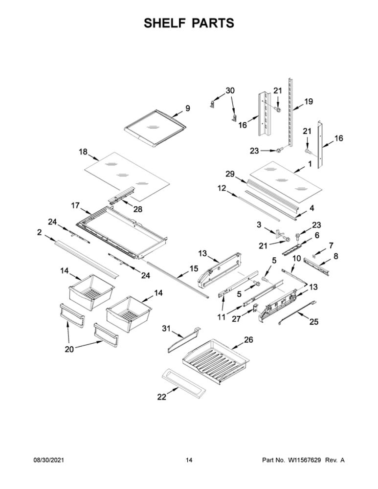 Shelf Parts Diagram and Parts List for MFI2269FRB05  Maytag Refrigerator