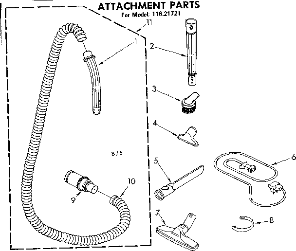 Attachment Parts Diagram and Parts List for 11621721  Kenmore Canister Vacuum