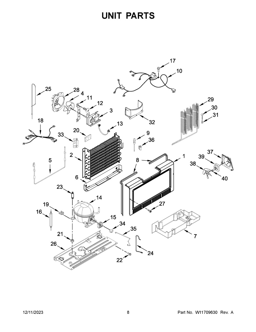 Unit Parts Diagram and Parts List for AZF33X18DW08  Amana Freezer