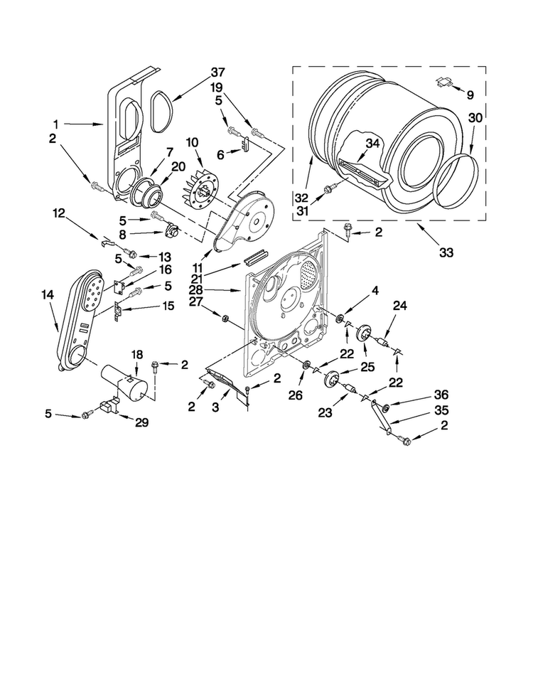 Bulkhead Parts Diagram and Parts List for NGD5100TQ2  Amana Dryer