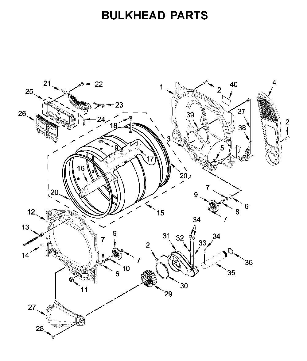 Bulkhead parts Diagram and Parts List for MED8230HC0  Maytag Dryer