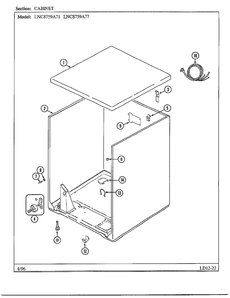 Cabinet Diagram and Parts List for LNC-8759A77  Maytag Dryer