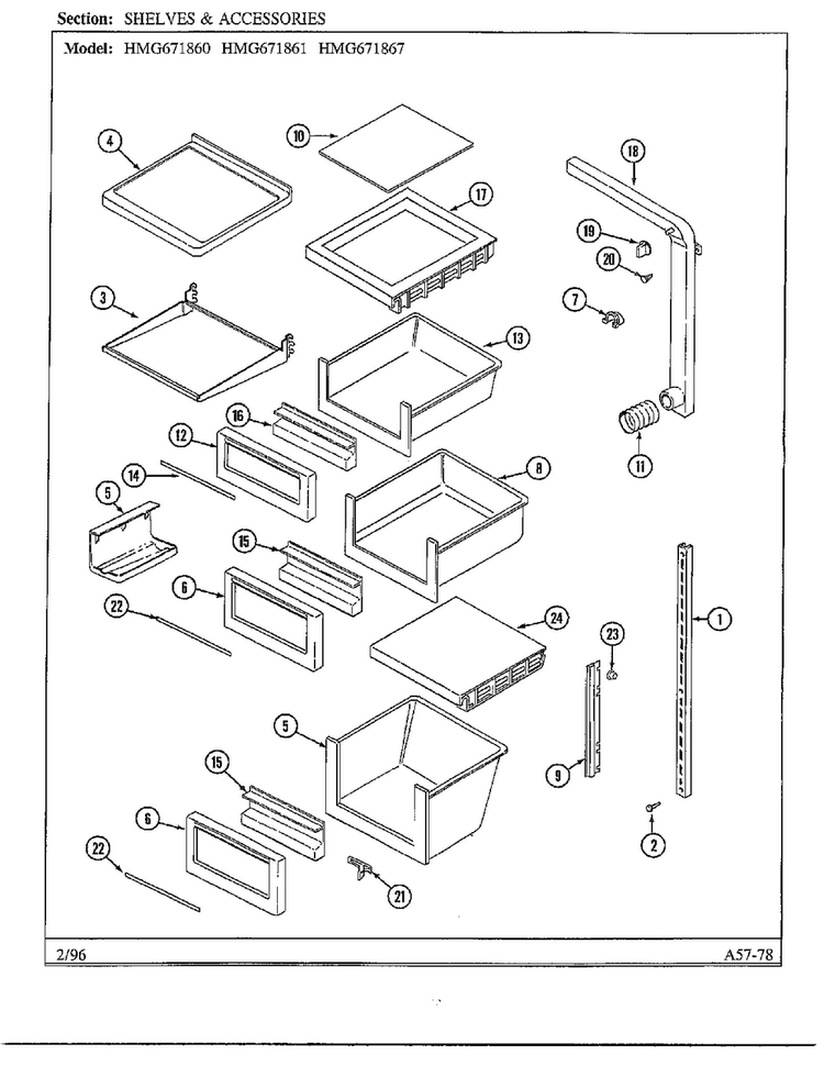 Shelves And Accessories Diagram and Parts List for 671867  Admiral Refrigerator