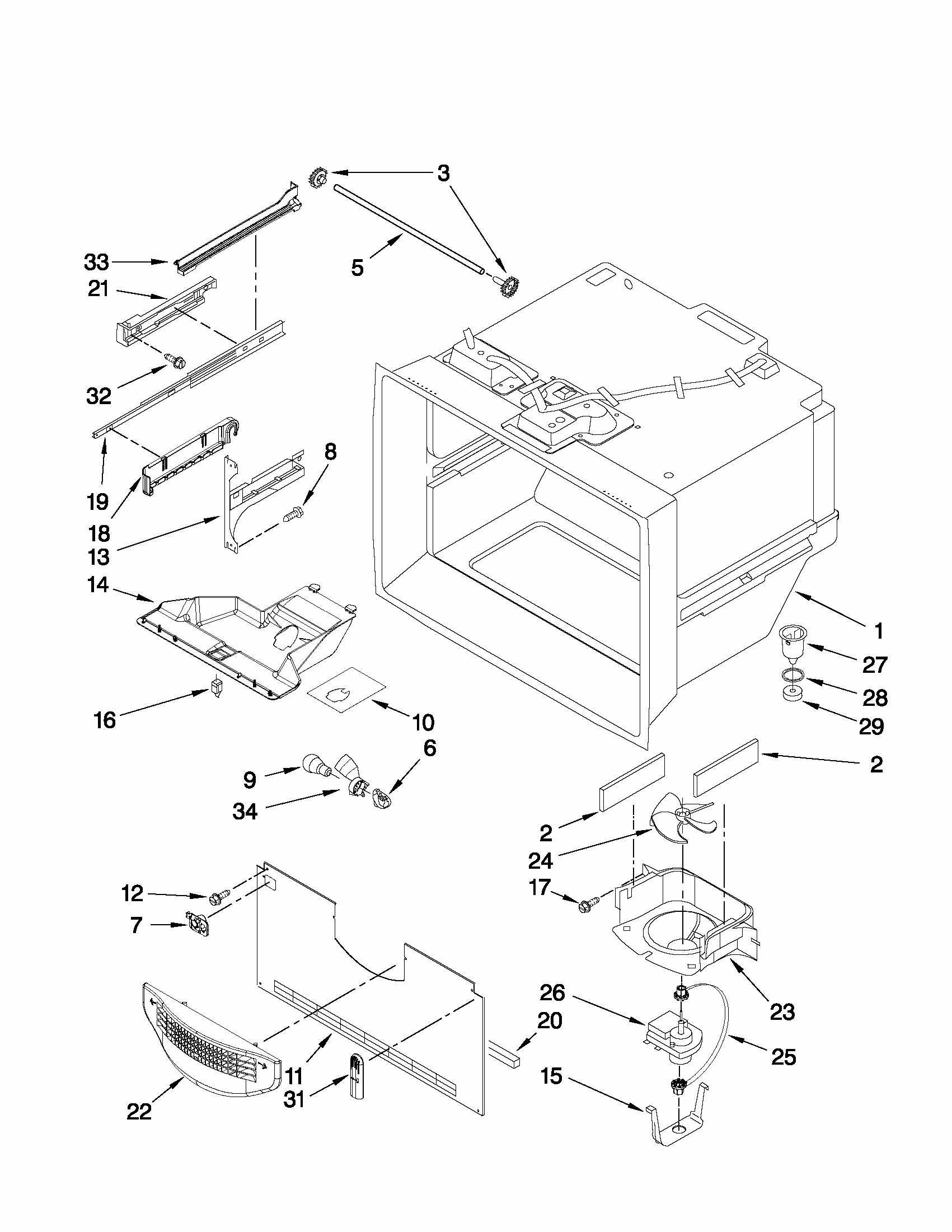 Freezer Liner Parts Diagram and Parts List for G37026FEAS6  Maytag Refrigerator