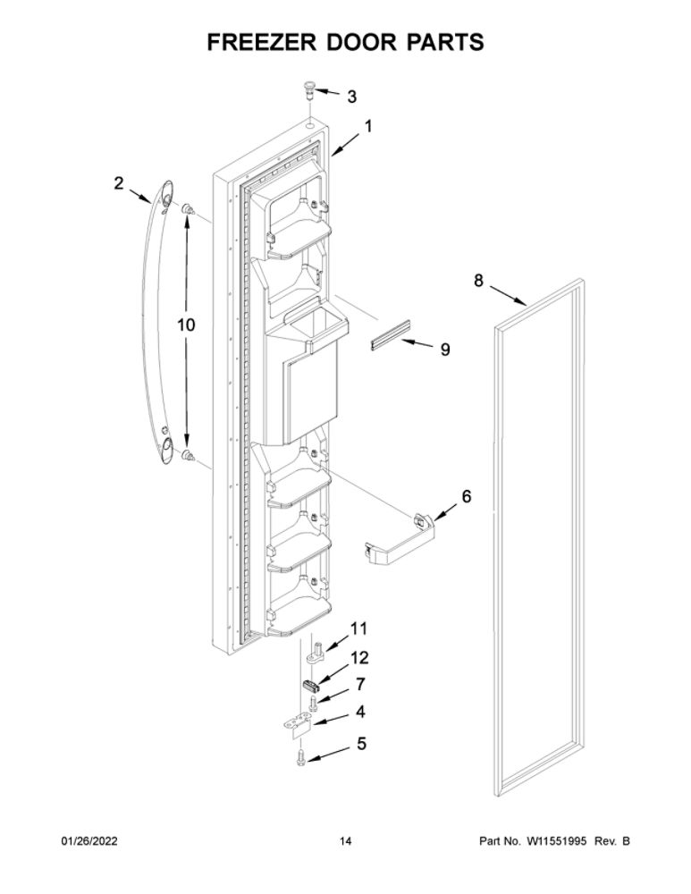 Freezer Door Parts 1 Diagram and Parts List for ASI2175GRW07  Amana Refrigerator