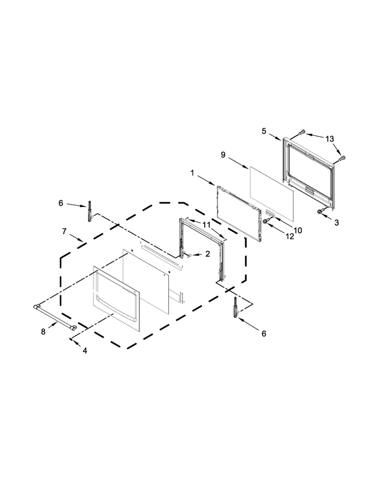 Oven Door Parts Diagram and Parts List for MMW7730DE01  Maytag Microwave