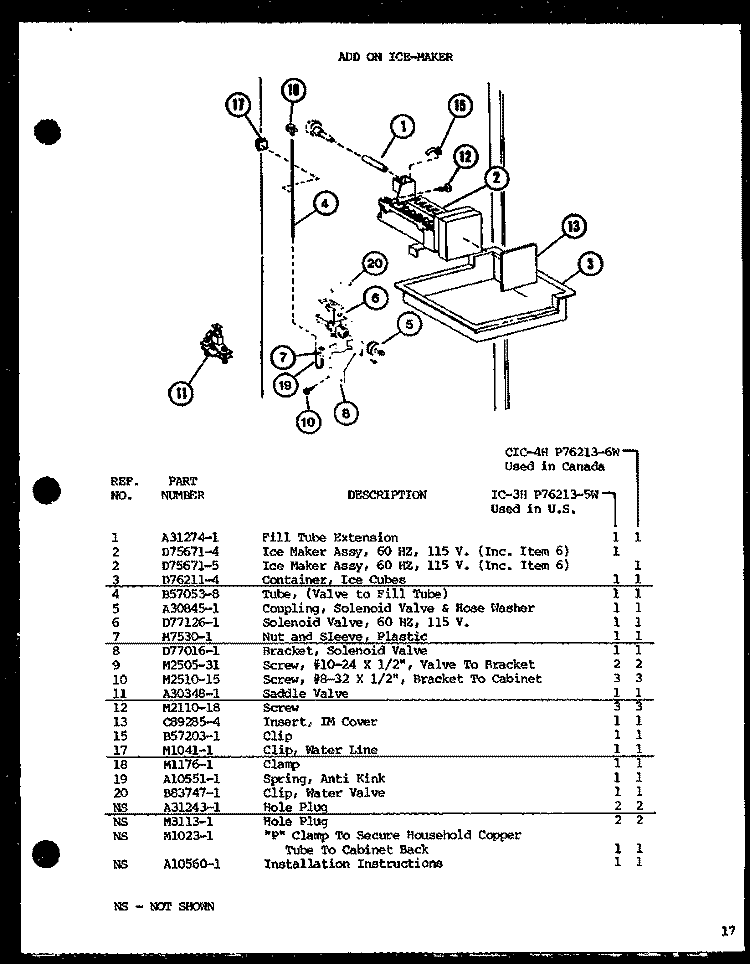 ADD ON ICE - MAKER Diagram and Parts List for CIC-4H P7621306W Amana Refrigerator