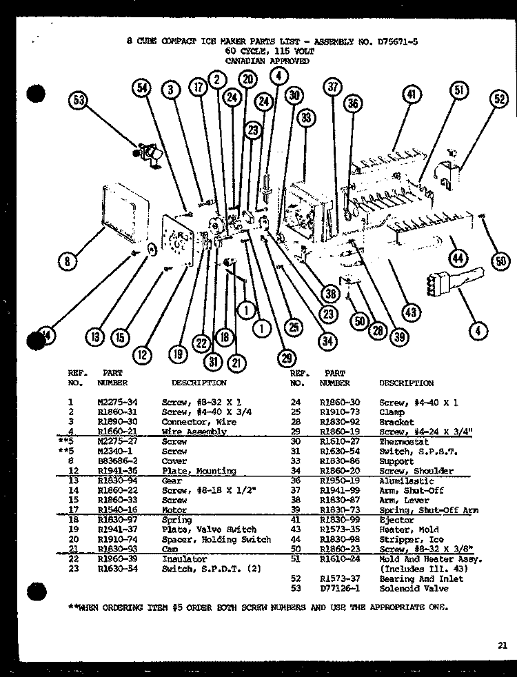 8 CUBE COMPACT ICE MAKER Diagram and Parts List for CIC-4H P7621306W Amana Refrigerator