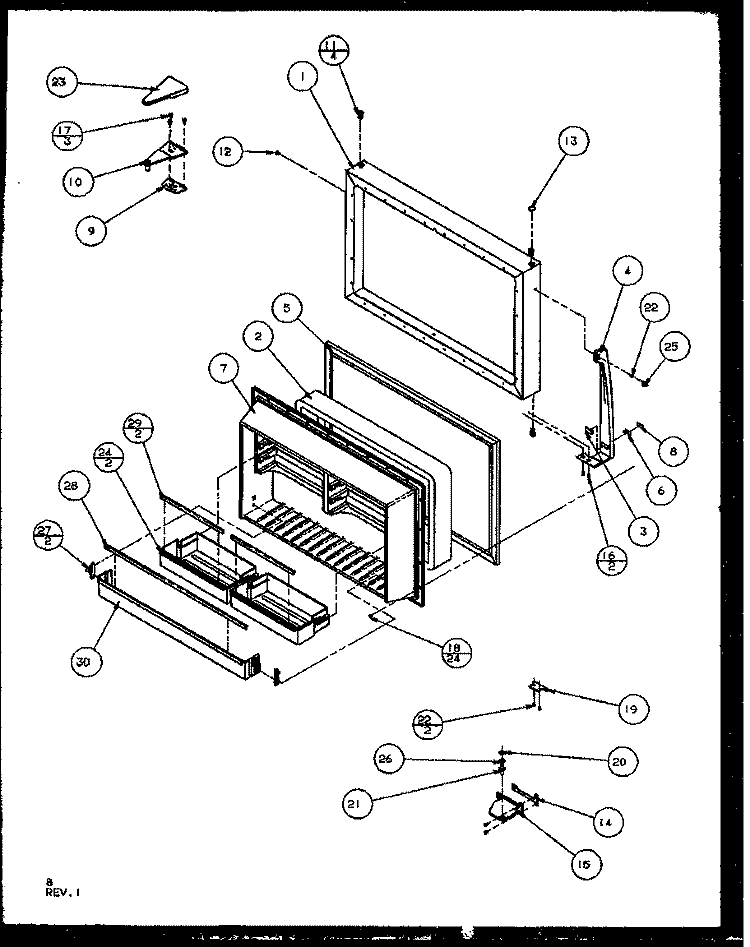 FZ DOOR Diagram and Parts List for TZ19RL P1158501W L Amana Refrigerator