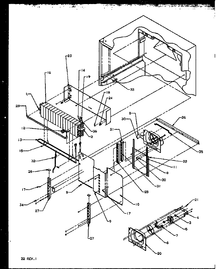 EVAP AREA Diagram and Parts List for TSI18R2L P1182102W L Amana Refrigerator