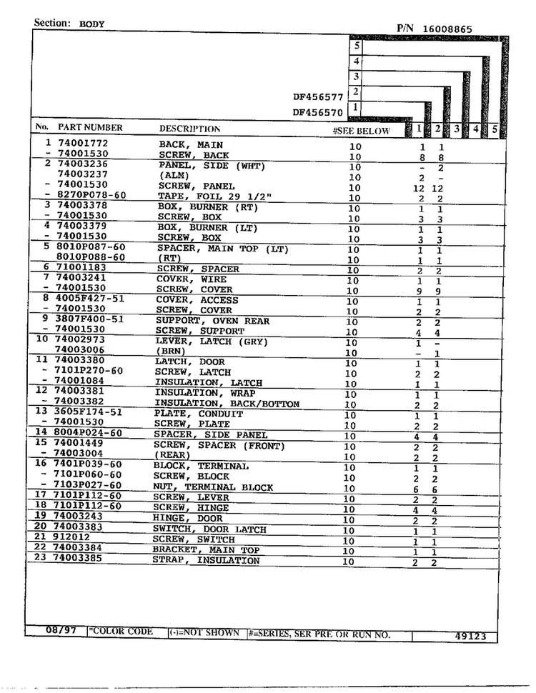 Body Page 2 Diagram and Parts List for DF456570  Magic Chef Range