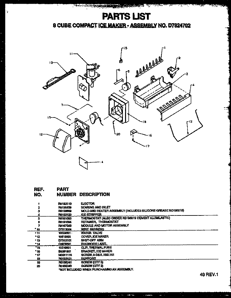 8 CUBE COMPACT ICE MAKER Diagram and Parts List for TS18R2L P1158411W L Amana Refrigerator