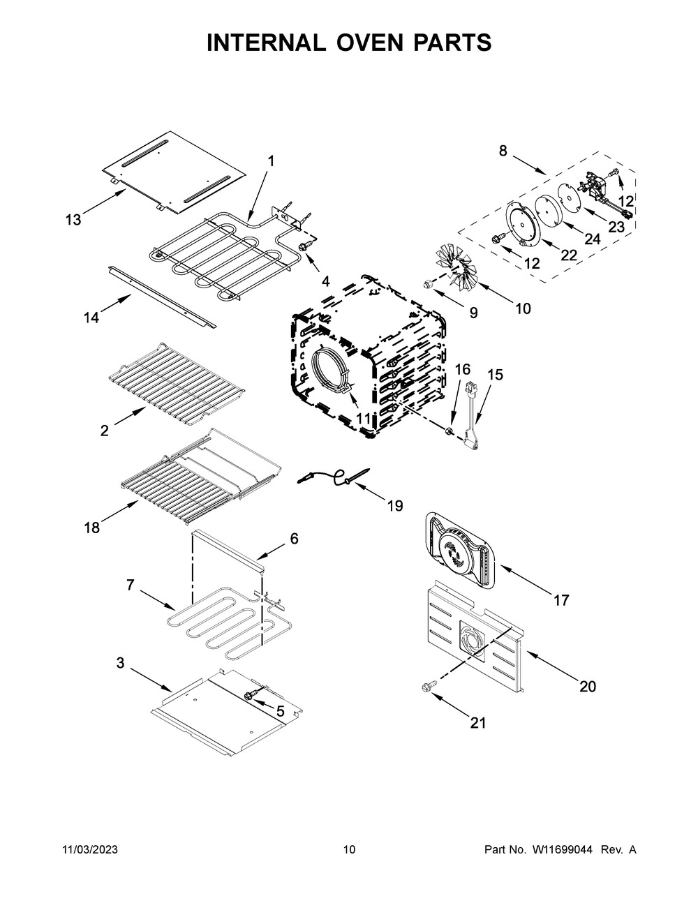 Internal Oven Parts Diagram and Parts List for JJW2830LM01  Jenn-Air Wall Oven