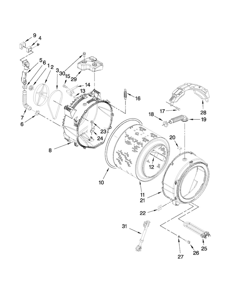 Tub And Basket Parts Diagram and Parts List for MHWE950WW01  Maytag Washer
