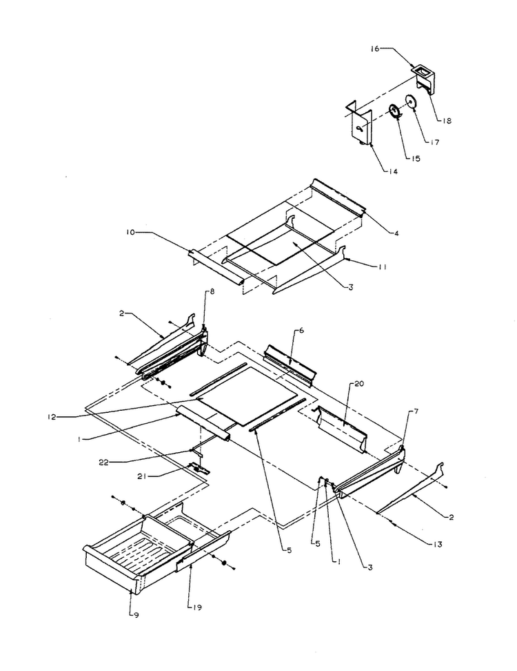 Cabinet Shelving Diagram and Parts List for TA18R3-P1181705WW  Amana Refrigerator