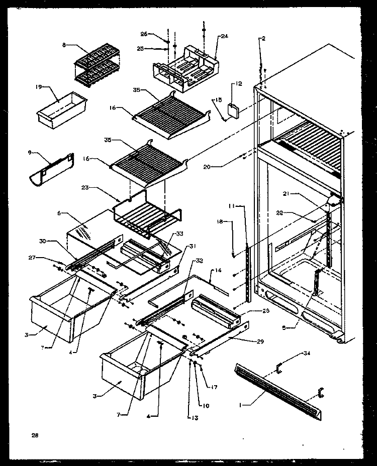 CABINET SHELVING Diagram and Parts List for TZI22R2L P1168013W L Amana Refrigerator