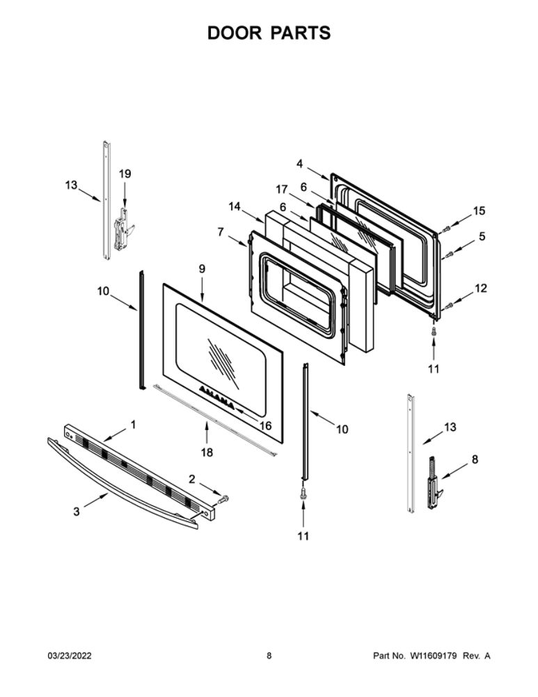 Door Parts Diagram and Parts List for YAER6603SFW5  Amana Range