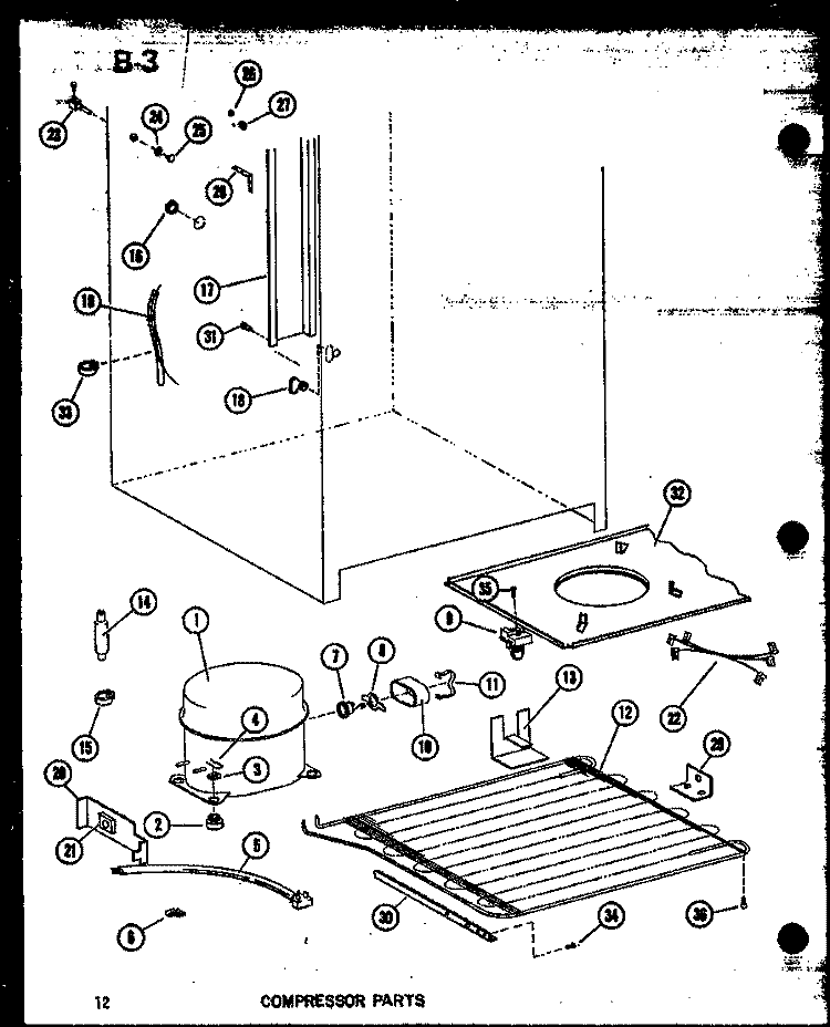 COMPRESSOR PARTS Diagram and Parts List for ESUF14C P6034561W Amana Freezer
