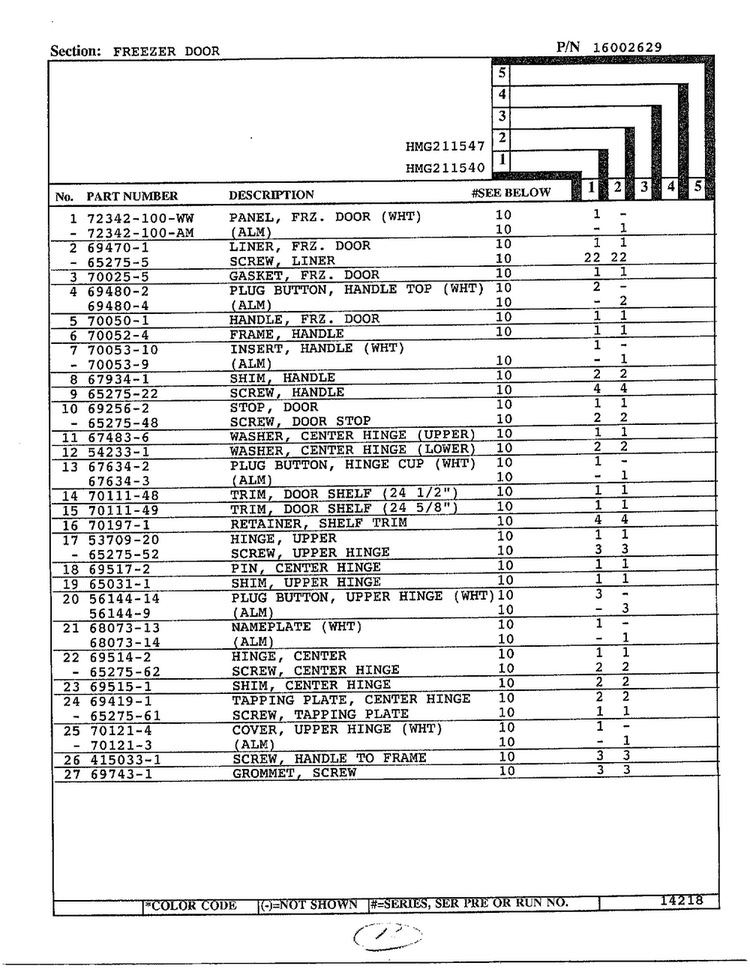 Freezer Door Page 2 Diagram and Parts List for 211540  Admiral Refrigerator