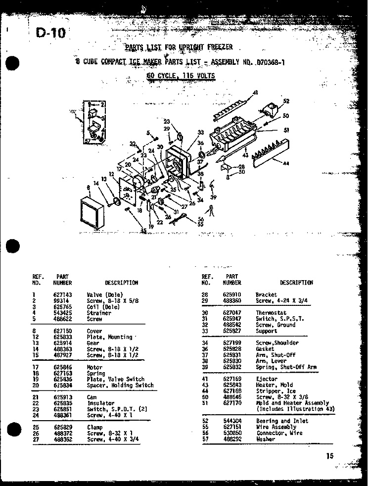 8 CUBE COMPACT ICE MAKER Diagram and Parts List for ESUF16C P6034562W Amana Freezer