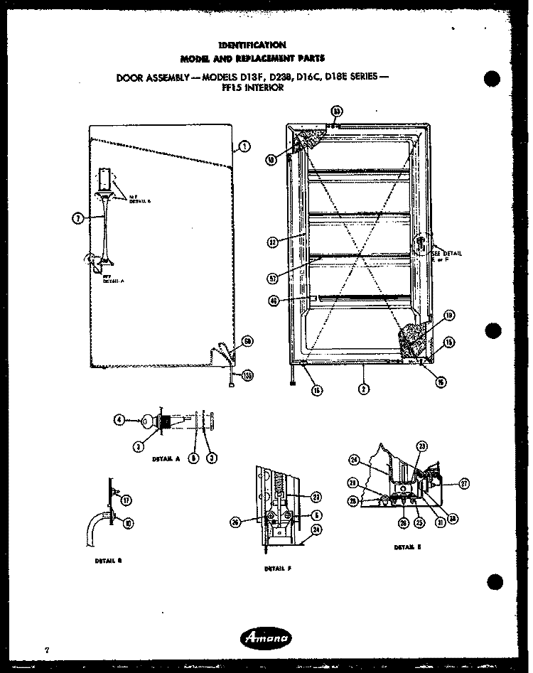 DOOR ASSY Diagram and Parts List for D16C  Amana Freezer