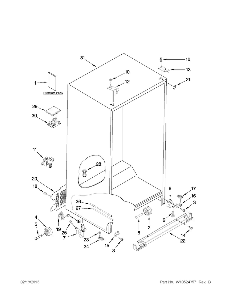 Cabinet Parts Diagram and Parts List for MSB27C2XAB00  Maytag Refrigerator
