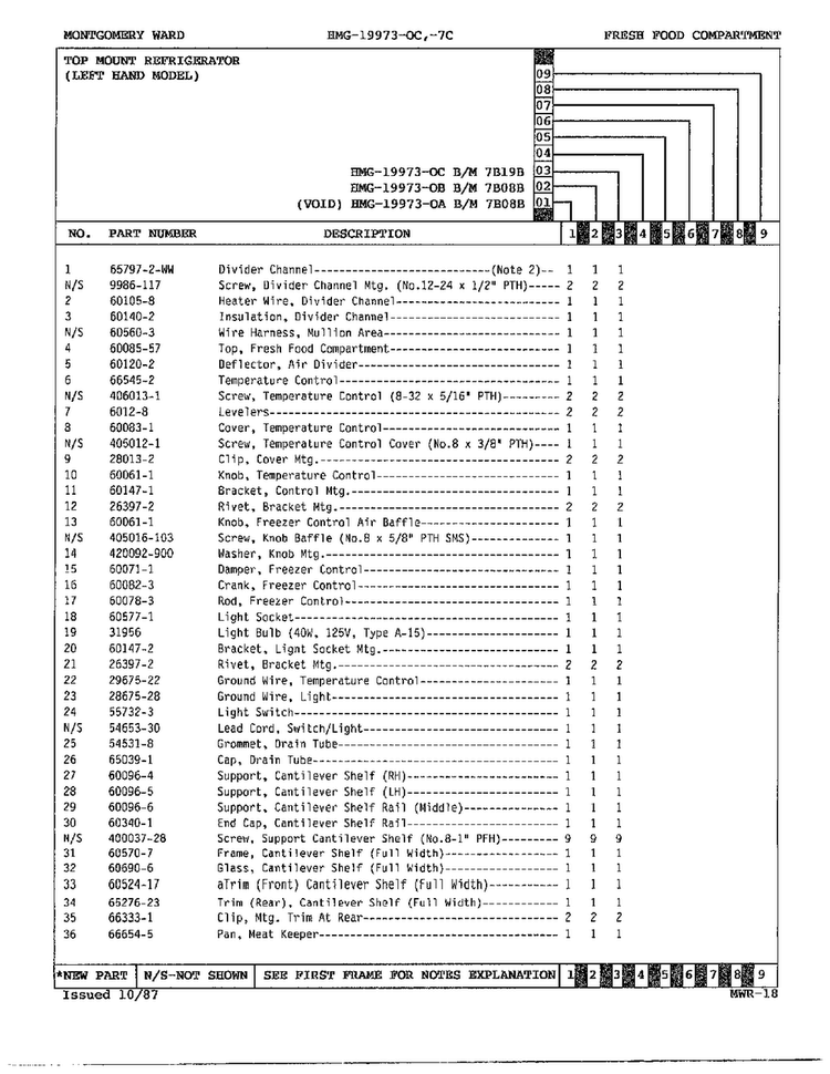 Fresh Food Compartment Page 2 Diagram and Parts List for 19973C  Admiral Refrigerator