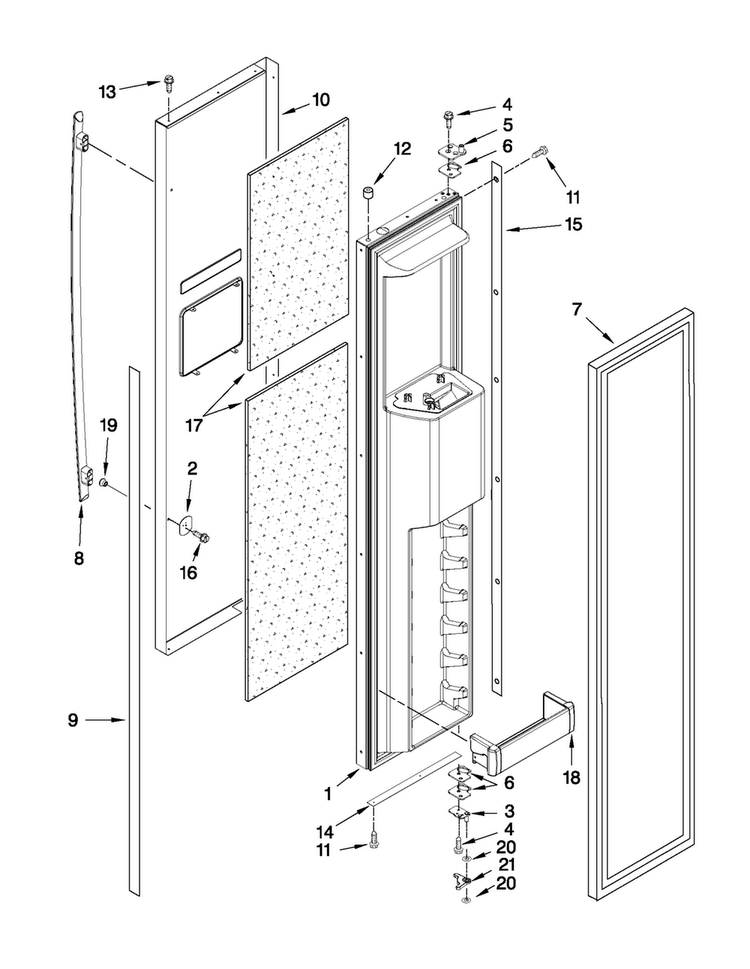 Freezer Door Parts Diagram and Parts List for JS42SEDUDW13  Jenn-Air Refrigerator