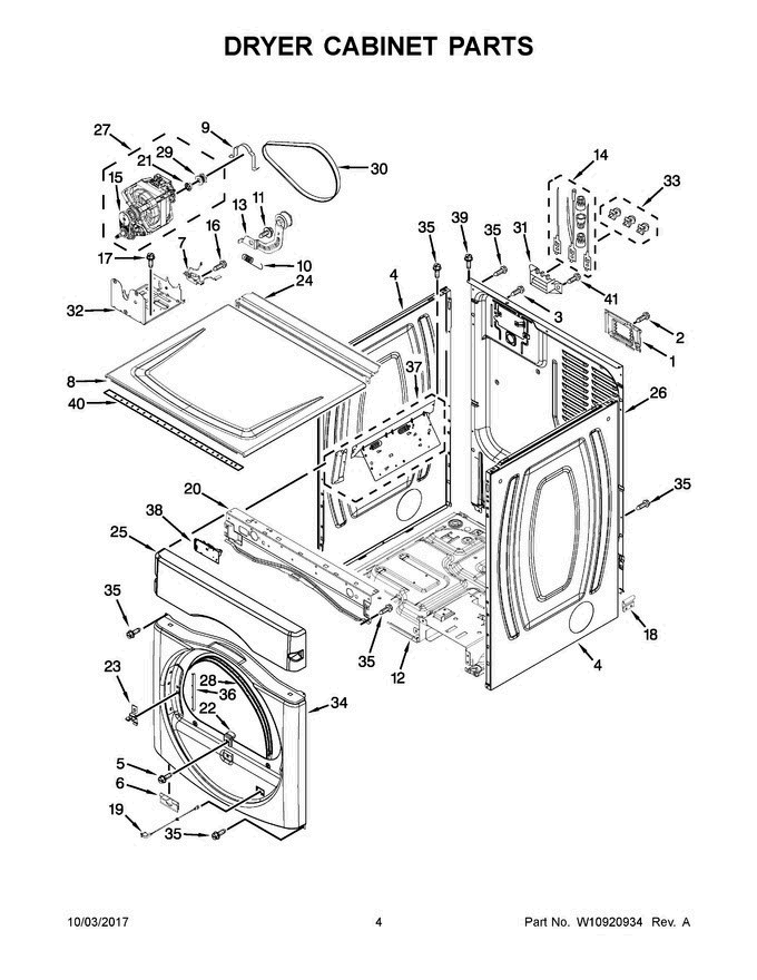 03 - Dryer Cabinet Parts Diagram and Parts List for MLG22PRAWW0  Maytag Washer Dryer Combo