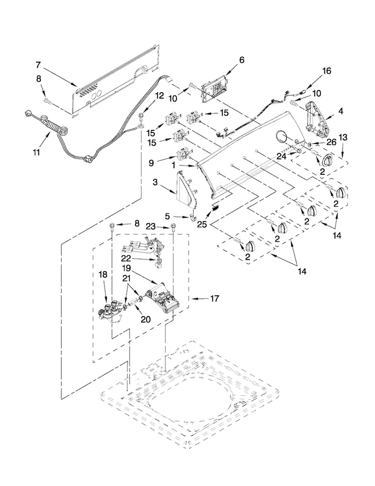 Console And Water Inlet Parts Diagram and Parts List for 7MMVWC400YW1  Maytag Washer