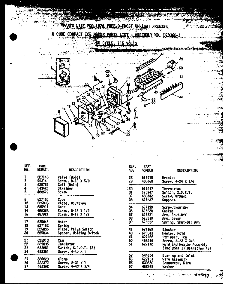 8 CUBE COMPACT ICE MAKER Diagram and Parts List for UF16W P6033666W Amana Freezer