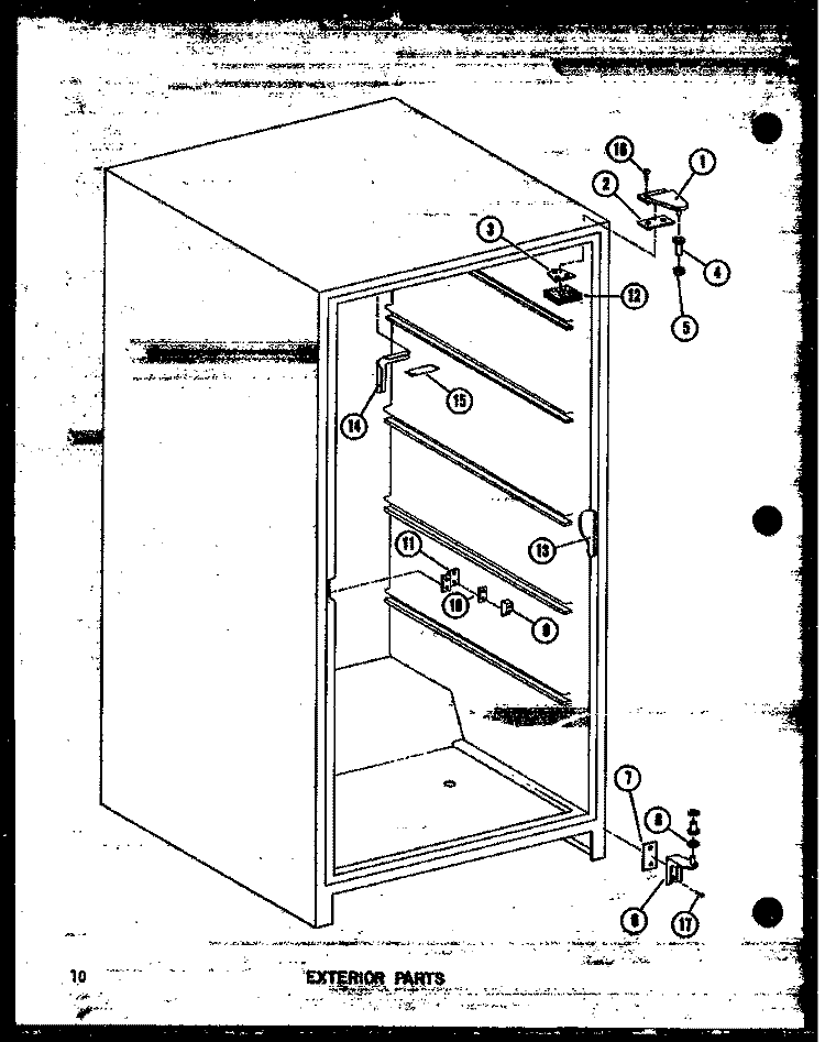 EXTERIOR PARTS Diagram and Parts List for ESUF16B P6034550W Amana Freezer