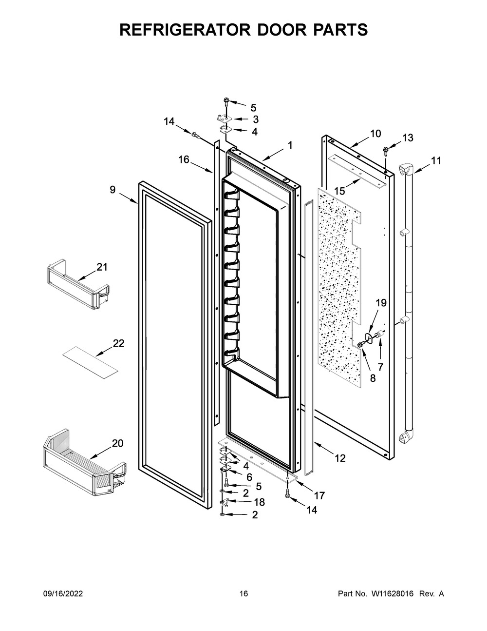 Refrigerator Door Parts Diagram and Parts List for JBSS42E22L00  Jenn-Air Refrigerator