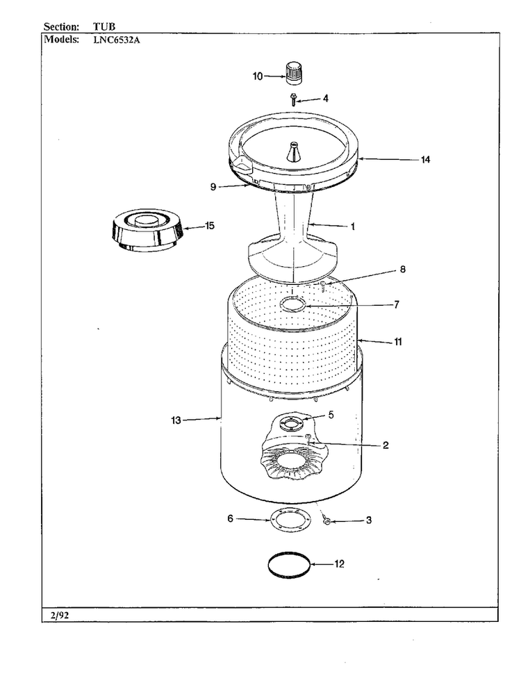 Tub Parts Diagram and Parts List for 6532A REV G Norge Washer