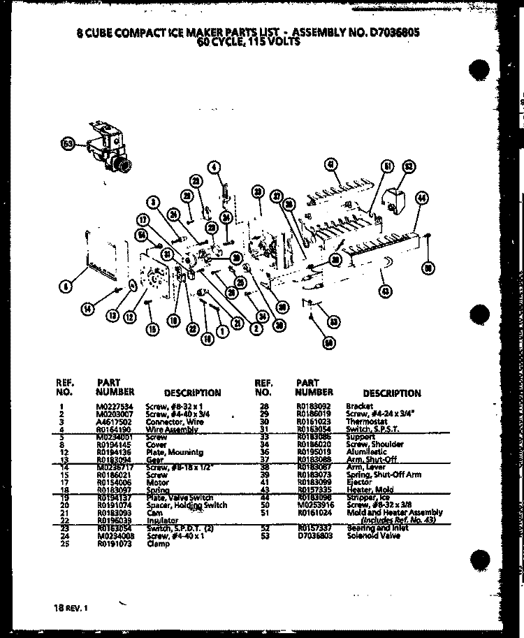 8 CUBE COMPACT ICE MAKER Diagram and Parts List for IC2 P3641505W Amana Refrigerator