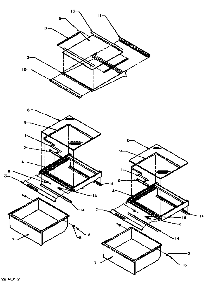 Refrigerator Shelving And Drawers Diagram and Parts List for SS22NBW-P1162706WW  Amana Refrigerator