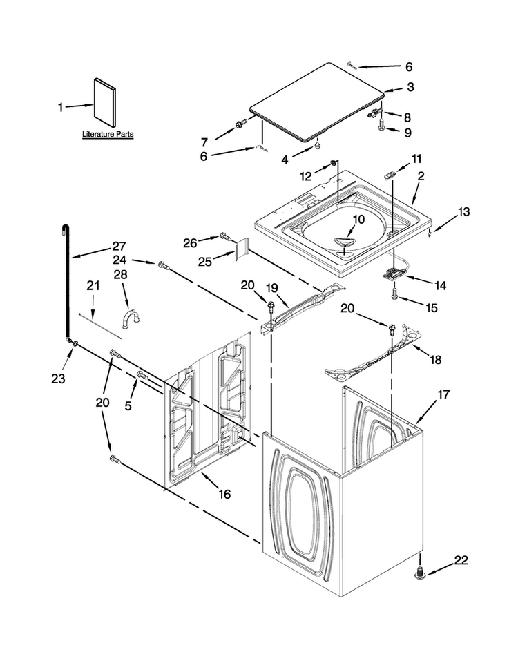 Top And Cabinet Parts Diagram and Parts List for NTW4611BQ0  Amana Washer