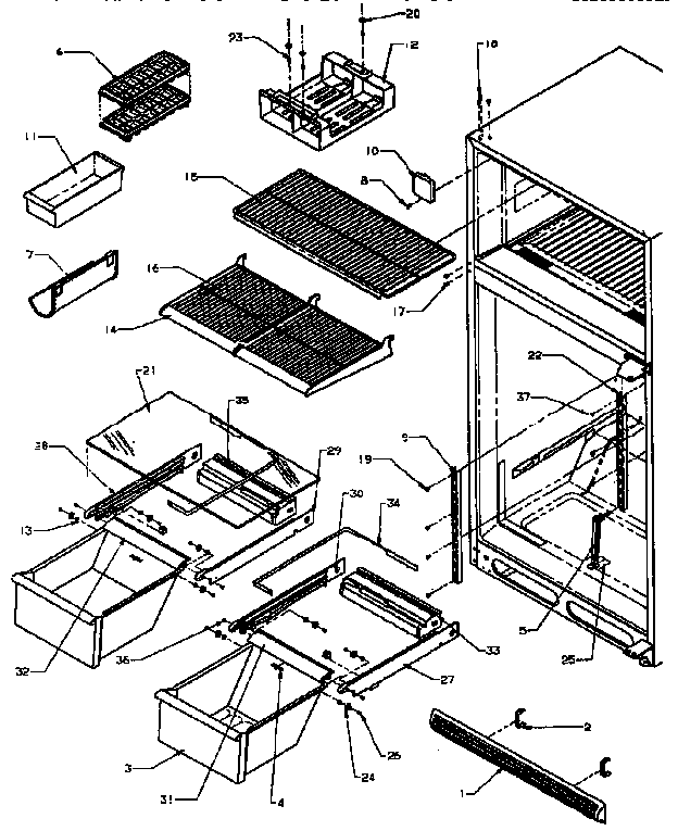 Cabinet Shelving Diagram and Parts List for TXI18R2-P1179501W  Amana Refrigerator