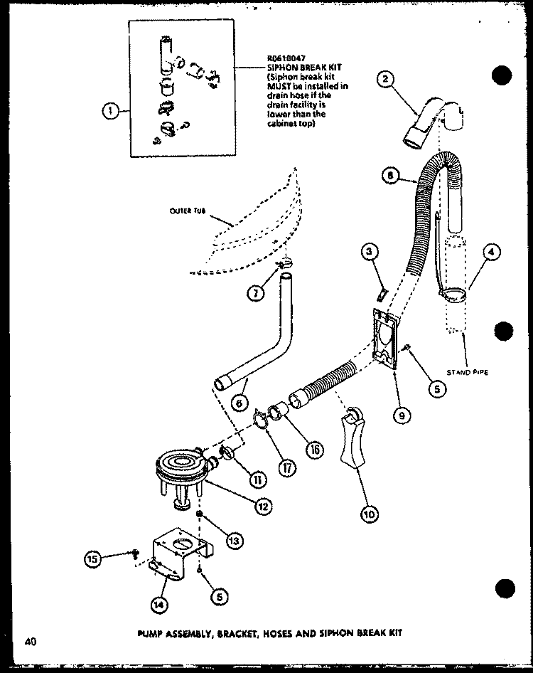 PUMP ASSY Diagram and Parts List for LW2402 P1110516W W Amana Washer
